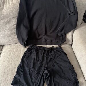 Fabletics Black Athletic Men's Shorts and Crew neck